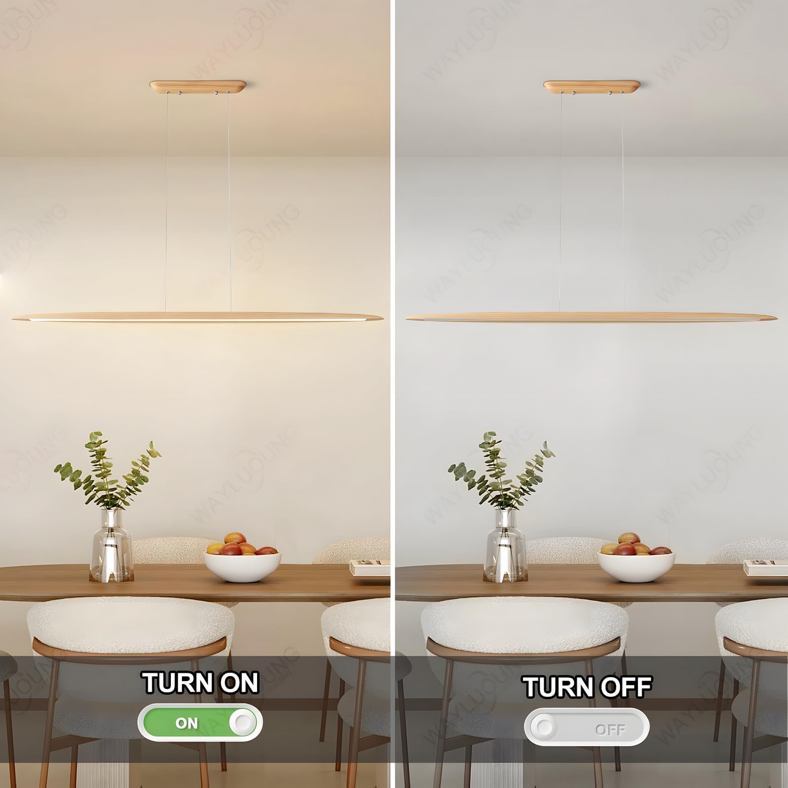 LED Holz Pendelleuchte Esstisch Pendelleuchte, Dimmbar mit Fernbedienung Pendellampe, Höhenverstellbar, Modernes Geradliniges Design Wohnzimmerlampe Hängend für Büro Esszimmer (100cm)