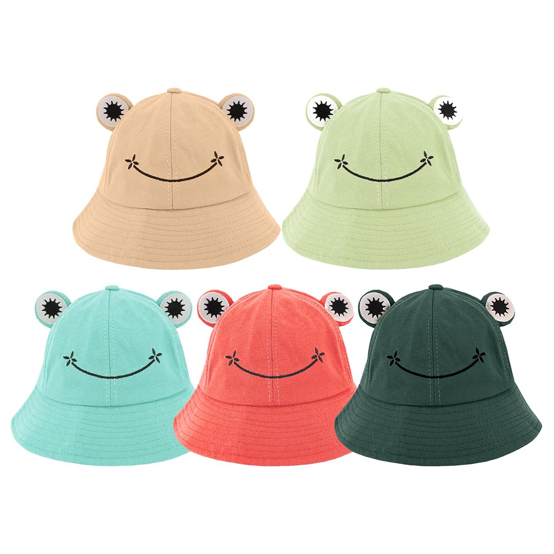 Haoohu 5 Pieces Frog Hat Adults Frog Bucket Hat Travel Beach Festival Summer Sun Hat Dress up Party Animal Headwear