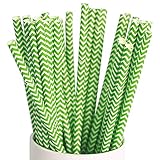 Webake 100 Pack Drinking Paper Straws Striped 7.75 Inch Disposable Replacement Biodegradable (Green)