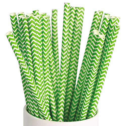 Paper Straws, Webake Paper Drinking Straws, 100 Bulk 7.75 Inch Disposable Biodegradable Straws, Wave Patterned Restaurant Supplies Party Decorations, Christmas Green Striped