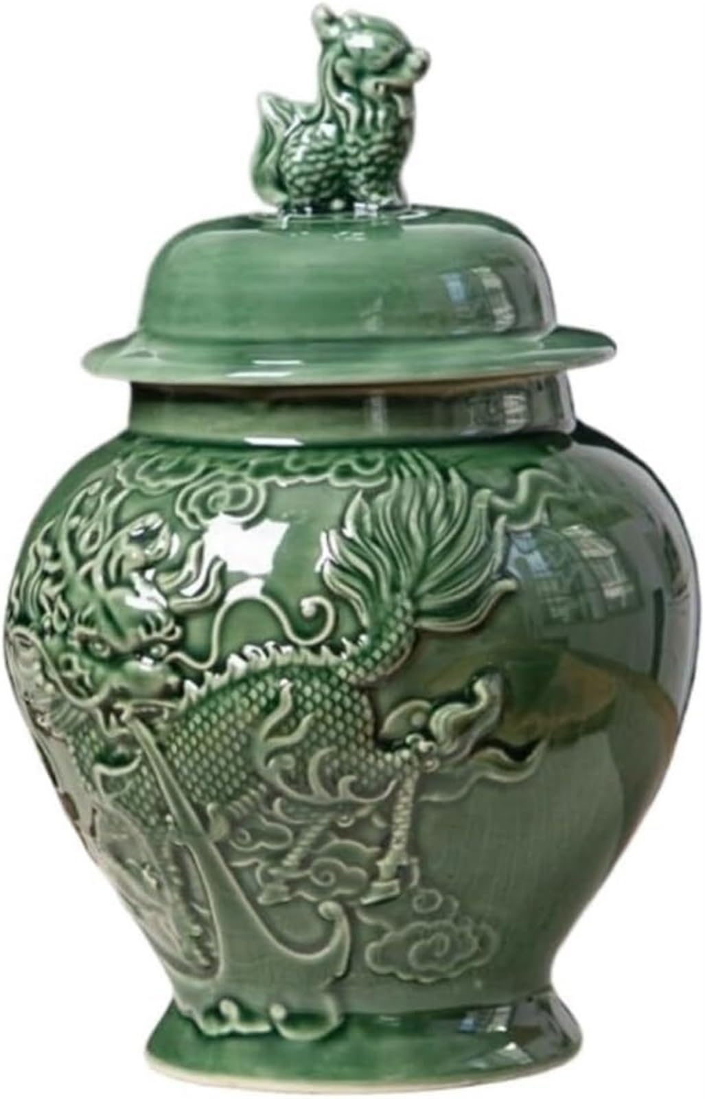 Gfjhdfhe Grün Chinese Style Decorative Jar Porcelain Vase With Lid Ceramic Green Ginger Jar Display Storage Decor Centerpiece Flower Display