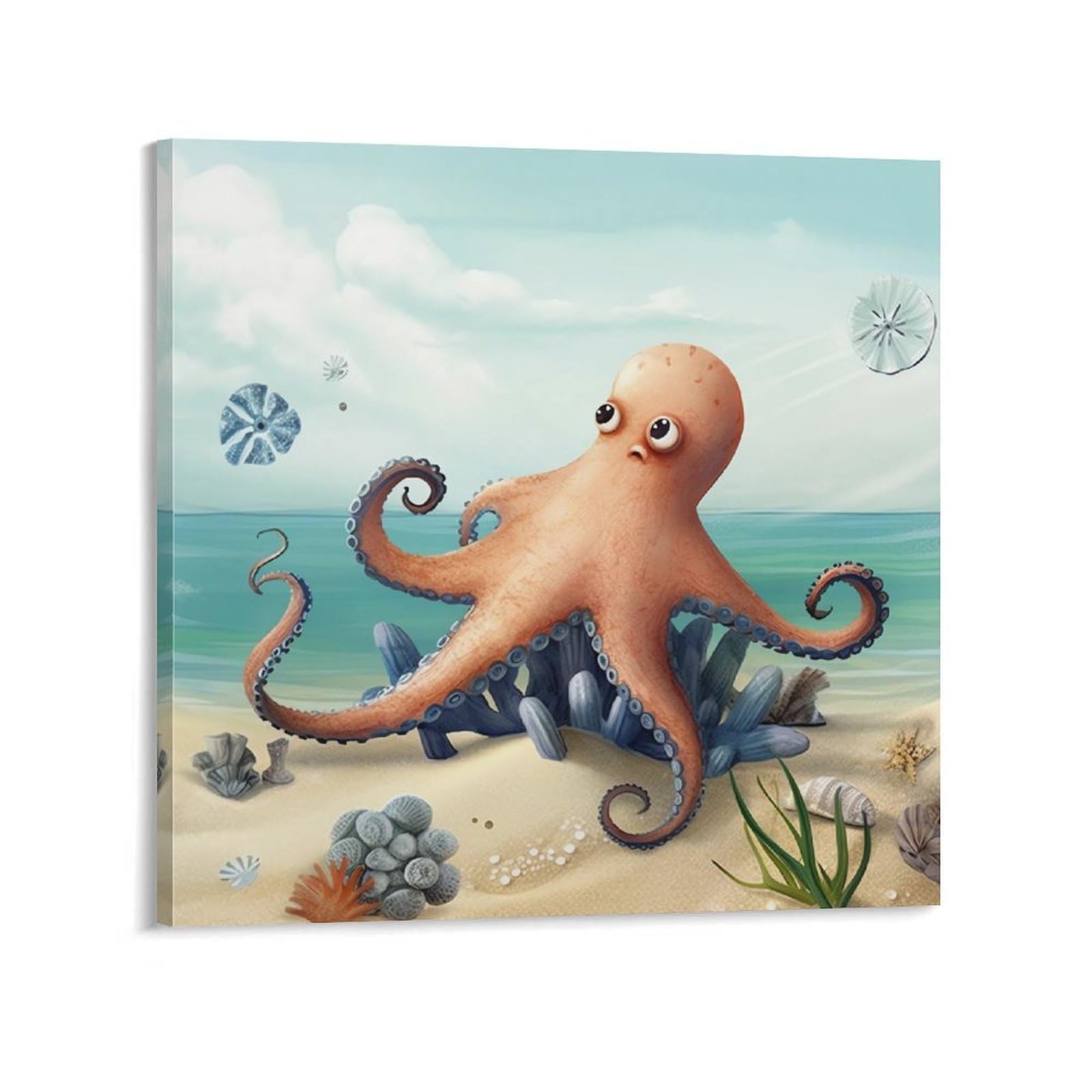 Beach Octopus Starfish Canvas Wall Art for Bedroom 12x12inch(30x30cm) Canvas Prints Artwork for Walls Modern Picture Artwork Painting for Living Room Aesthetic Wall Paintings for Bathroom Kitchen Offi