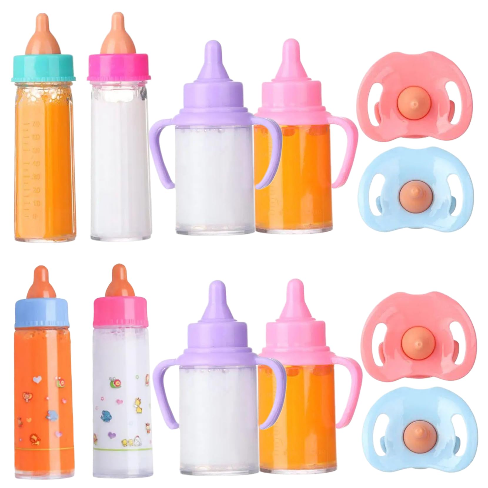 Baby Doll Bottles with Pacifiers 6Pcs/Set Simulated Baby Bottles for Dolls with Disappearing Milk or Juice Pretend Play Dolls Accessories, Gift for Kids, Style 2 Disappearing Milk Toy Bottle