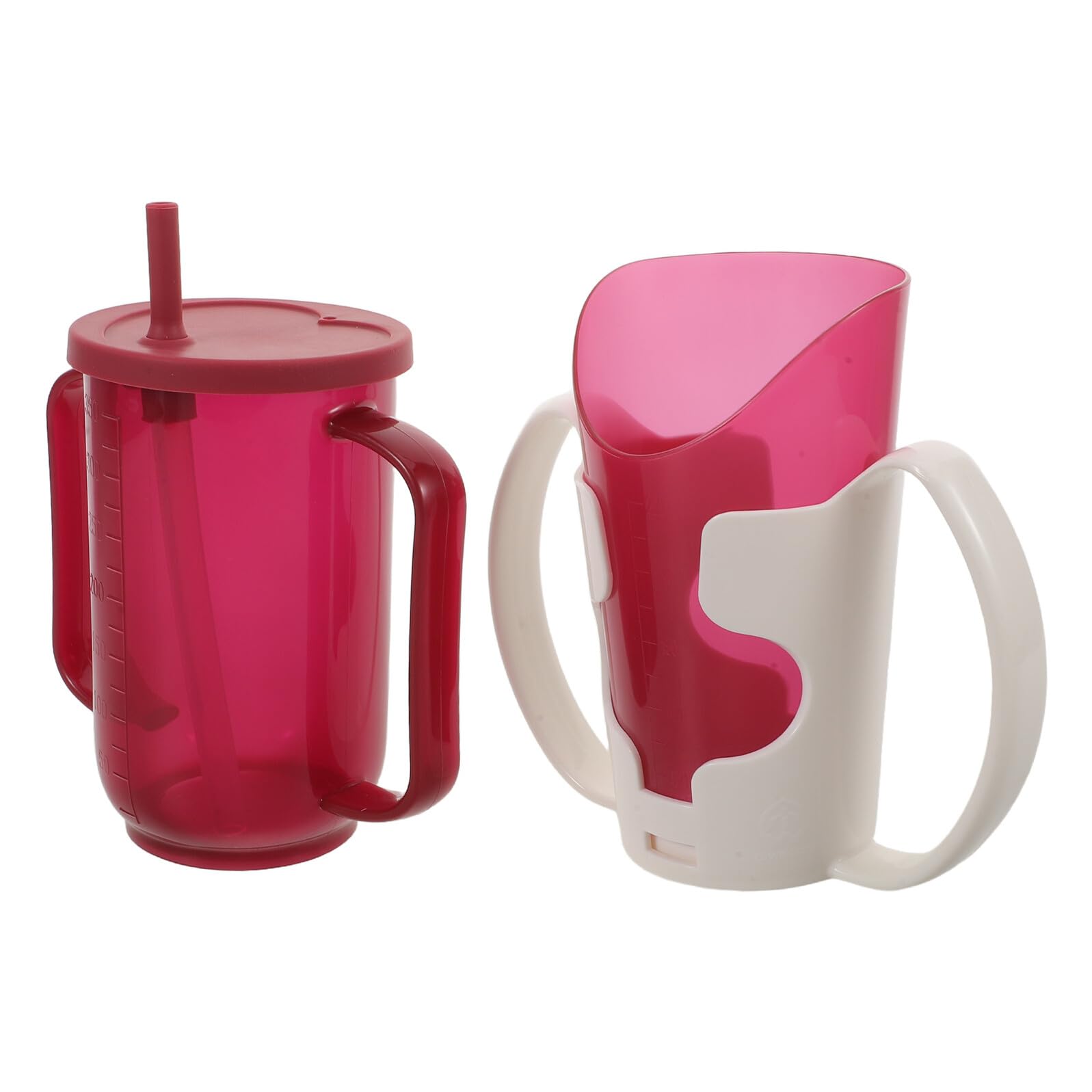 Gatuida Bicchiere Beccuccio Anti-Rovesciamento per Anziani e Disabili Tazza da 250 Ml Ergonomica per Assistenza e Idratazione in Caso di Disfagia Set 2 Pezzi Colore Rosso Scuro per Uso