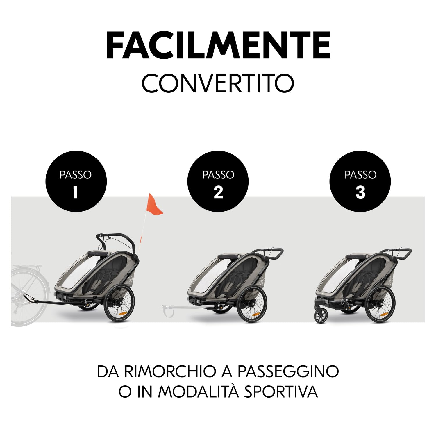 Hauck Bike N Walk Duo 3in1 Rimorchio Bici Bambini 2 Posti 22 kg 120 cm Light Grey