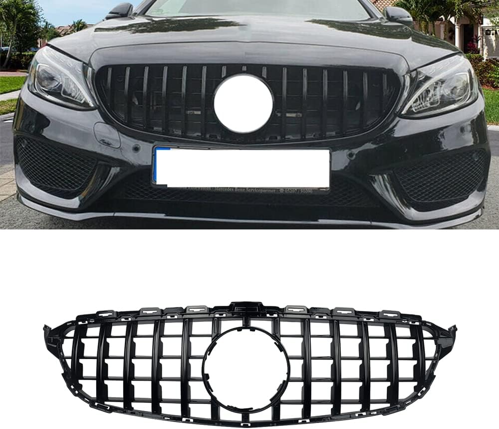 MAGICKIT Front Kidney Grill Grille Compatible with C Class W205 C180 C200 C250 C300 C350 2014-2018 without Camera Models (Gloss Black)