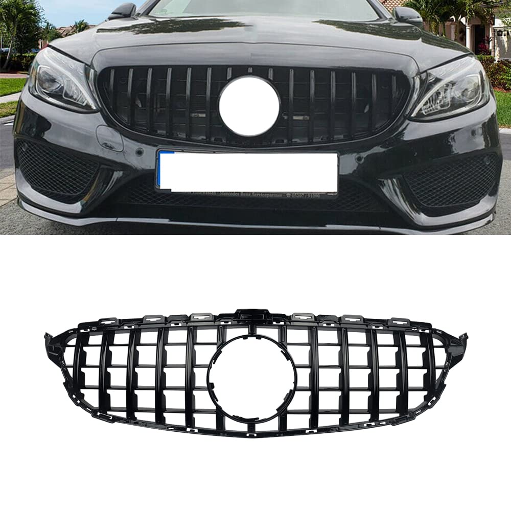 MAGICKIT Front Kidney Grill Grille Compatible with C Class W205 C180 C200 C250 C300 C350 2014-2018 without Camera Models (Gloss Black)