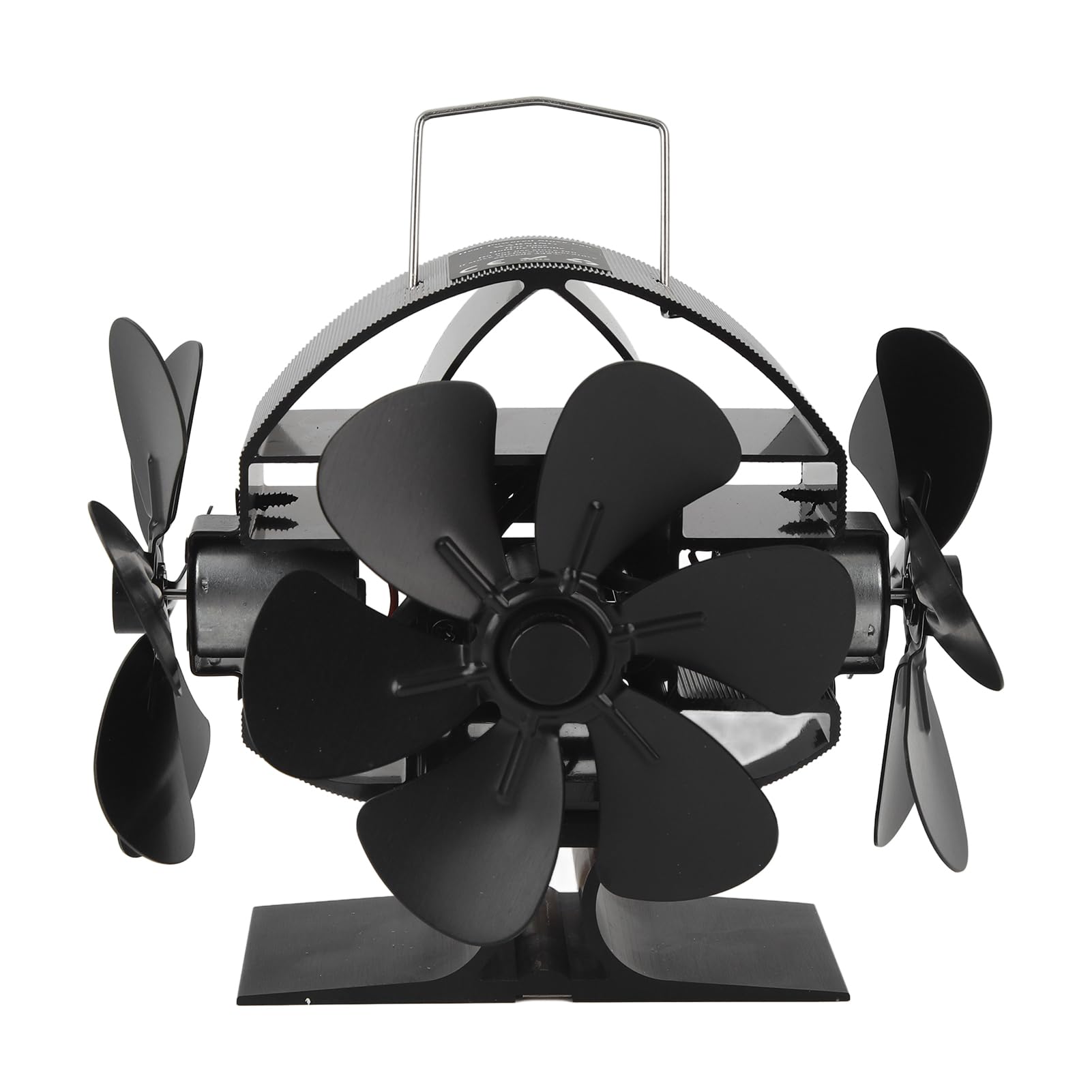 Ventilador de estufa accionado por calor, 3 cabezales de 18 palas de 270 ° de aluminio oscilante soplando ventilador de chimenea con manija de cubierta protectora para estufa de