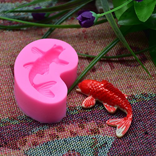 Small Size Koi Fish Fondant Mold (2.5"x1.4")- MoldFun Carp Fish Sugar Craft Silicone Mold for Cake/Cupcake Decorating, Gum Paste