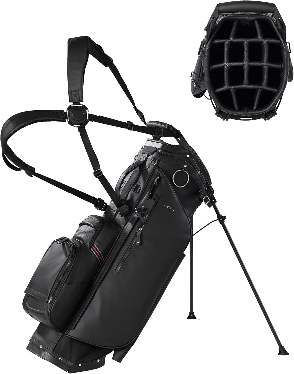 Sun Mountain 2025 Matchplay Stand Bag - Durable Golf Stand Bag with a Fourteen-Way Top and Ergonomic X-Fit Dual Strap Handle for Convenience - Lightweight with Nine Pockets for Storage - Black