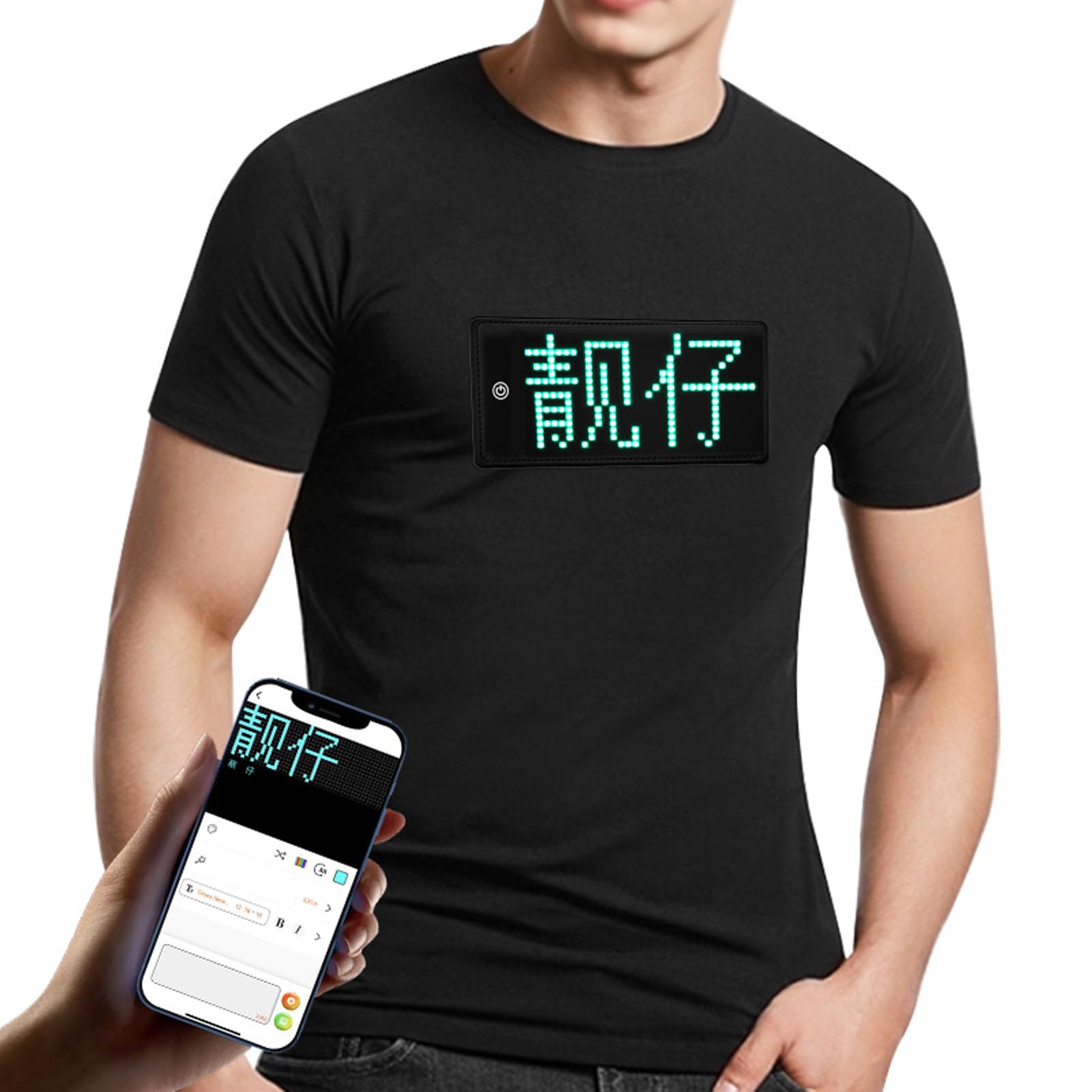 Bewinner T-Shirt LED avec écran programmable - T-Shirt Lumineux Bluetooth, Contrôle APP, Batterie intégrée 1500mAh (Taille XXL)