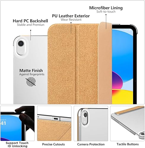 Miniatura 3 de MoKo Funda para iPad de 10. generación 2022, delgada, rígida, de policarbonato translúcido, carcasa trasera para iPad de 10 generación de 10.9