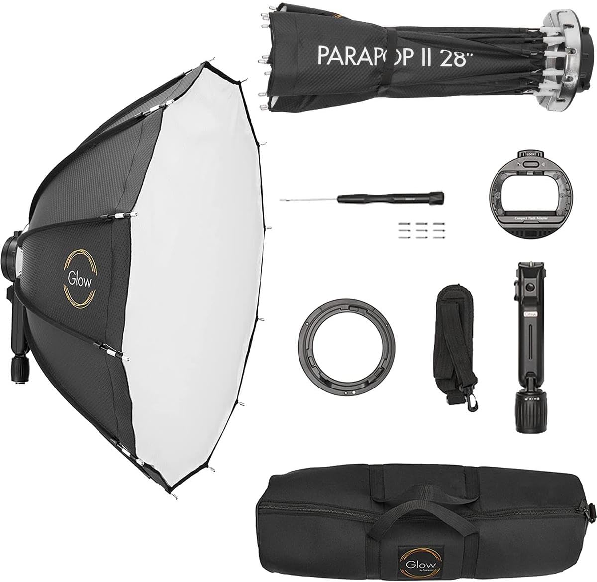 Glow ParaPop 28" II Portable Softbox with Bowens Mount Adapter and OTA Adapter Set, Compatible with Speedlight & Flashes, Parabolic Soft Box w/Quick Speedring Swap is an Ideal Speedlight Softbox