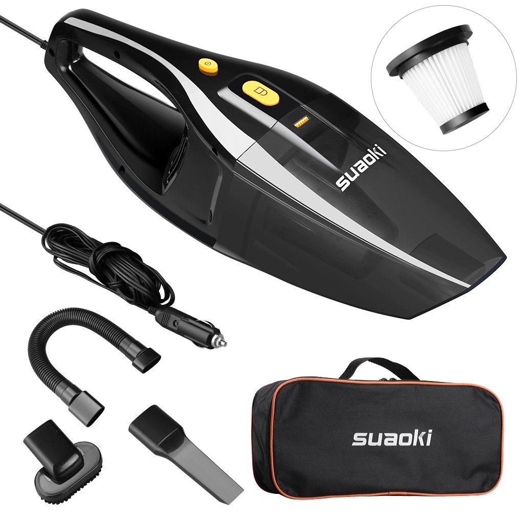 SUAOKI Car Vacuum Cleaner 2 HEPA Filters 5 Meters Long Power Cord Wet Dry Powerful Suction 120W 4000Pa with Carrying Bag 3 Attachments - DC 12V Portable Hand Held Vacuum Cleaner
