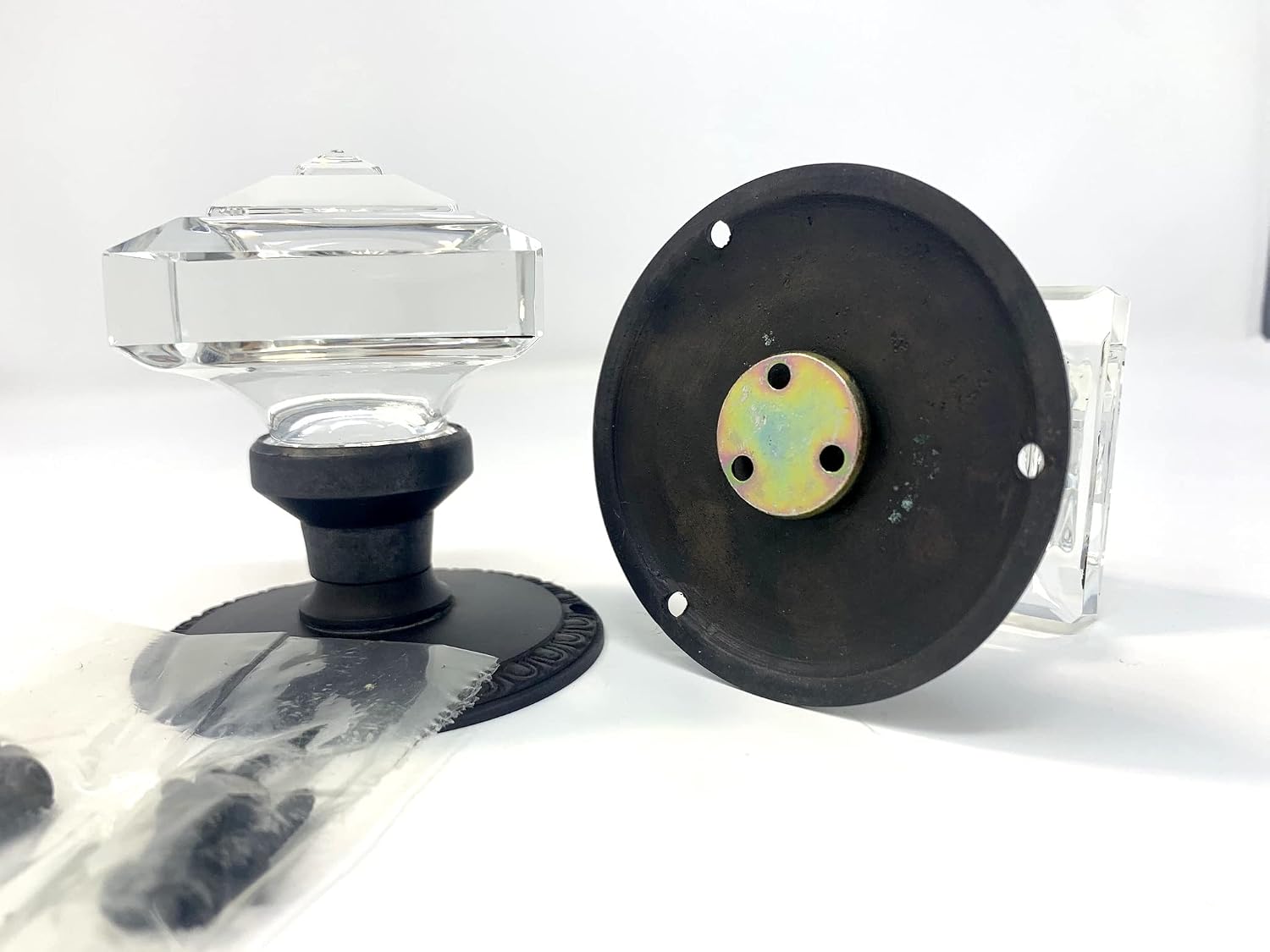 Rousso's Reproduction Exceptional Princess-Diamond Cut Crystal French Door Knob Mounts to Any Solid Surface with 3 Screws.