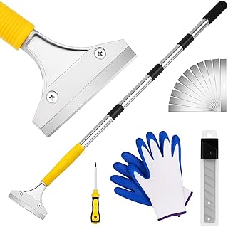 DIYSELF Scraper Tool 5.4ft (65in) Adjustable Floor Scraper Long Handle Heavy Duty Paint Scraper 4 Inch Razor Blade Scraper for Windows Glass Cleaning Shower Gum Tile Scraper Ceiling Scraper