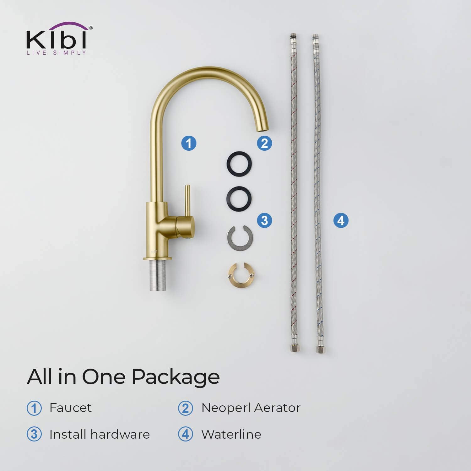 KIBI KKF2001 Lowa Single Handle Bar Sink Faucet with 360 Degree Swivel Spout | High Arc Single Hole Kitchen Faucet in Brushed Gold | Rust and Corrosion Resistant