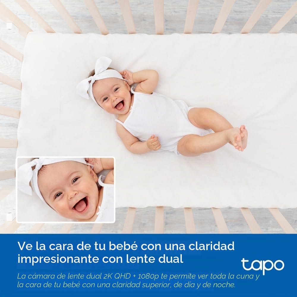 Tapo Monitor de bebé C840 2K 4MP de Doble Lente, cámara de Seguridad de Seguimiento de bebés de 360°, visión Nocturna HD, detección de Inteligencia Artificial, cámaras de Seguridad para Interiores