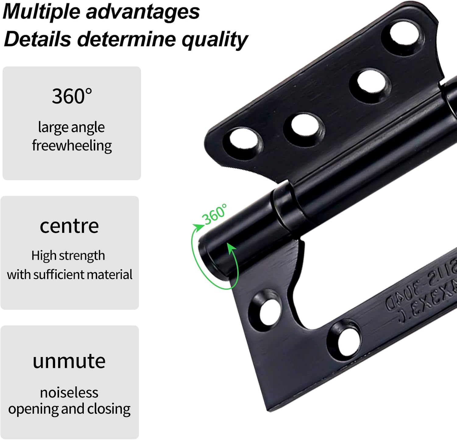6 Pcs Stainless Steel Flush Mount Hinges, Heavy Duty Ball Bearing Door Hinges, Smooth and Silent Movement, for Home Cabinet Doors, Interior Door Hinges (Black)