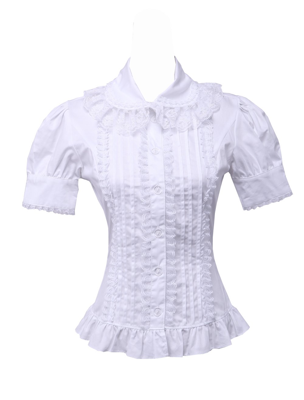 An*Tai*Na* Women's White Antaina Cotton Lace Ruffle Classical Victorian Lolita Casual Shirt Blouse,S