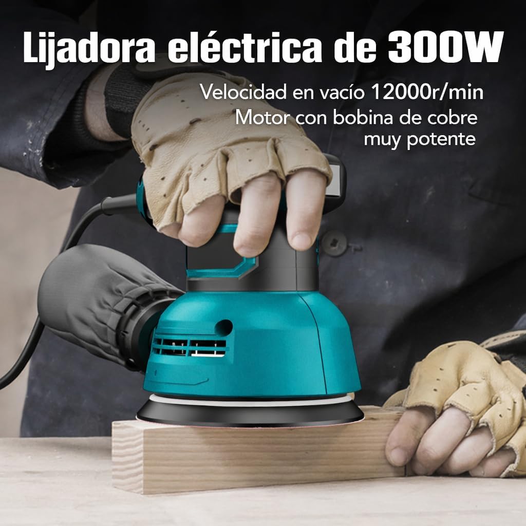 5-Inch Random Orbit Sander, 6 Variable Speeds 12000 RPM Orbital Sander, 3.0 Amp Electric Sander Machine with 5Pcs Sandpapers and Dust Collector for Woodworking Sanding Polishing