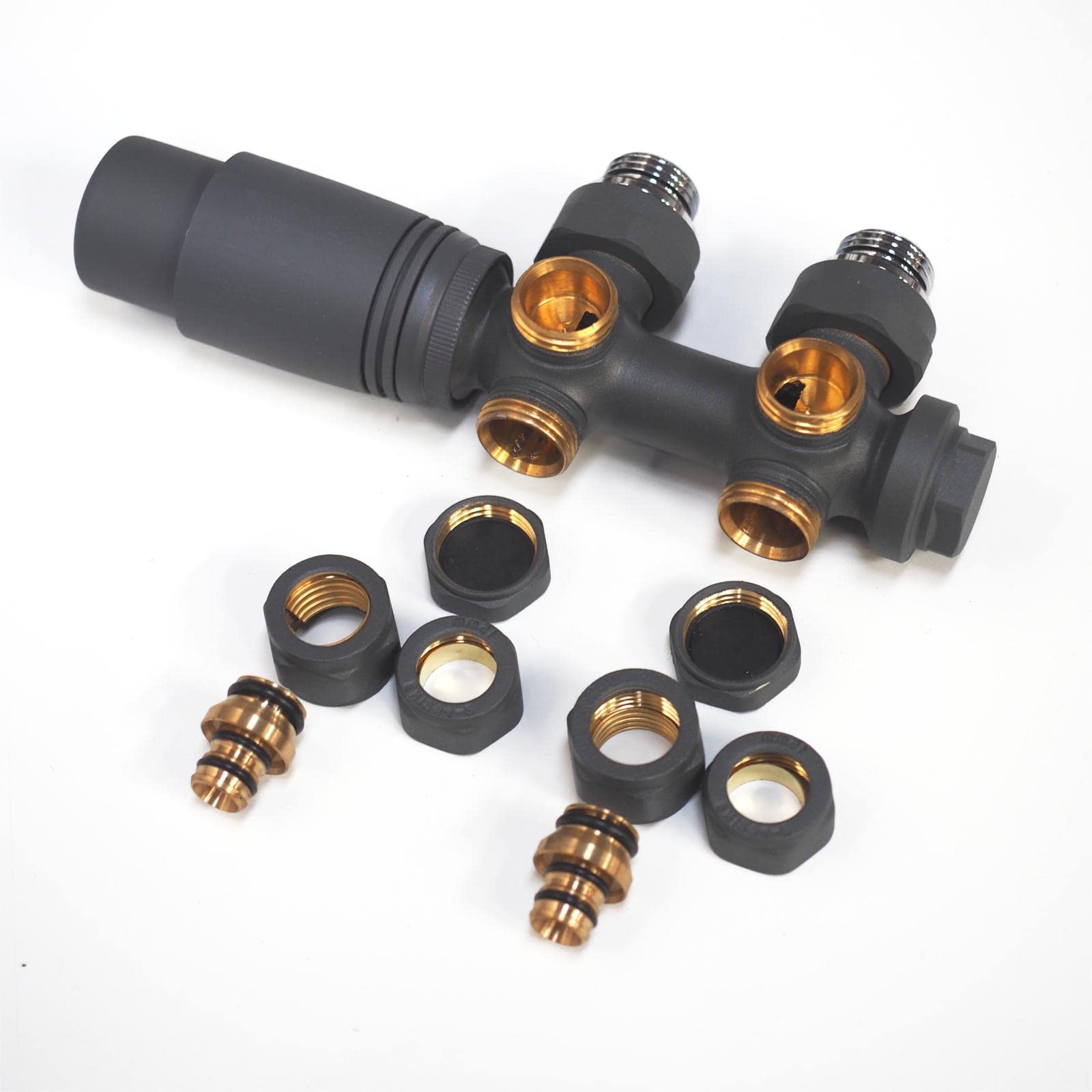 STEINHIRSCH Multiblock Set per termosifoni, collegamento centrale, distanza del mozzo, 50 mm, piastra termica, valvola termostatica per termosifoni (antracite)