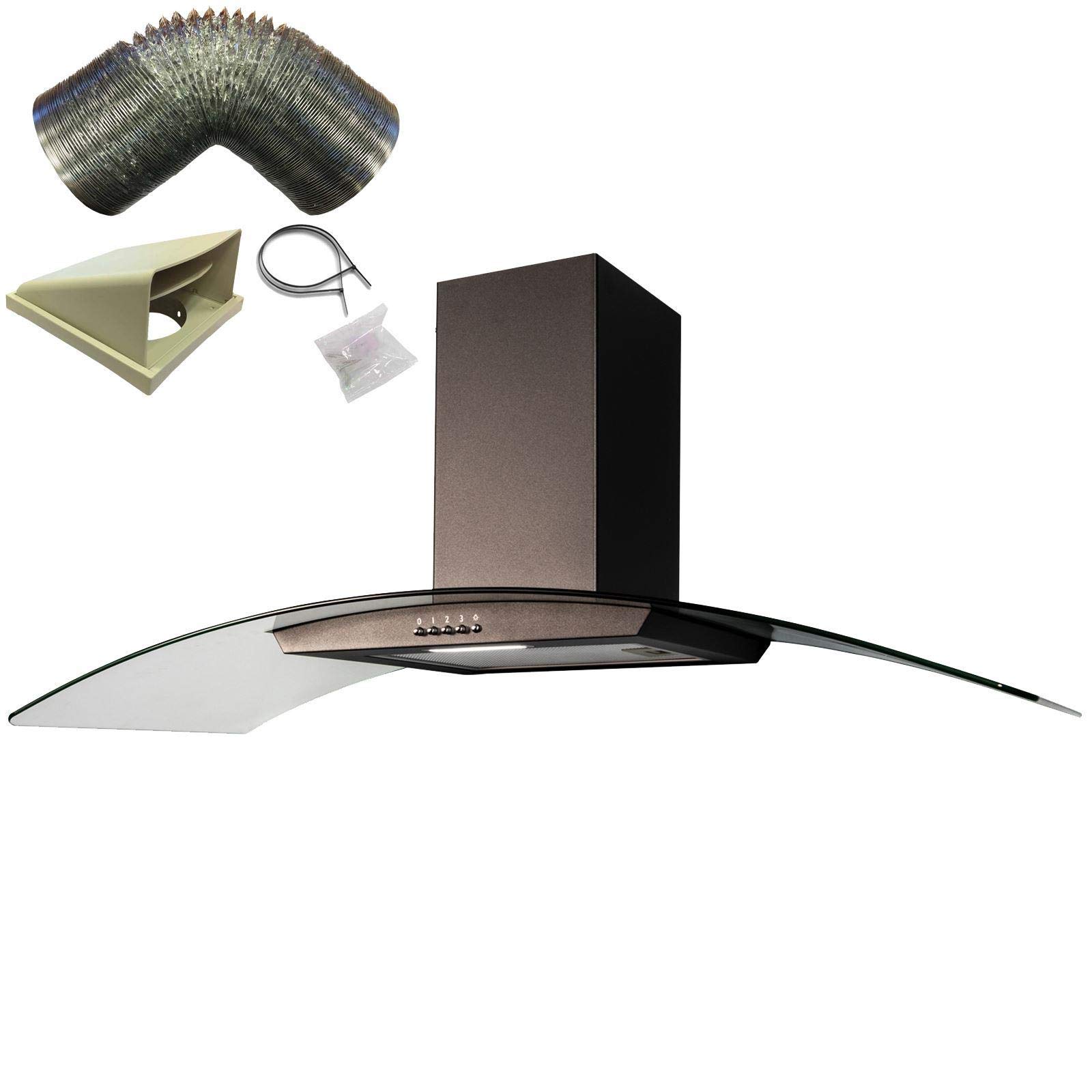 Buy SIA CGH100BL 100cm Black Curved Glass Chimney Cooker Hood and 1m