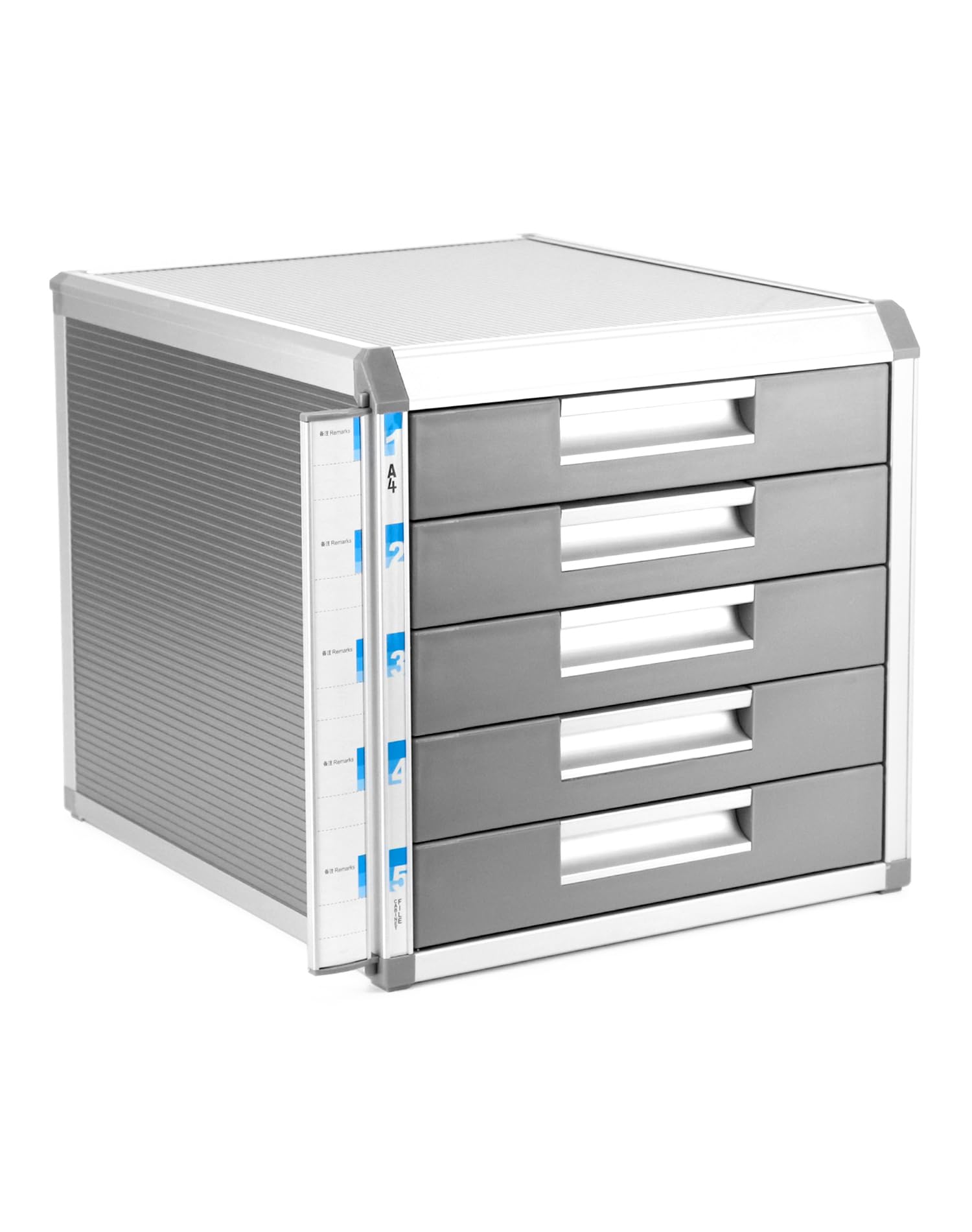 QWORK® Cassettiera A4, 5 scomparti, cassettiera porta documenti con serratura, lega di alluminio, argento