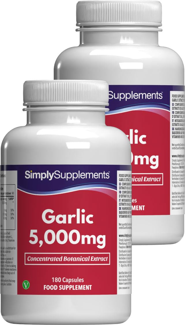Cápsulas de ajo de alta potencia | Ayuda a la salud inmunológica | Con vitamina C, hierro y tiamina | Apto para veganos | 360 cápsulas = 6 meses de suministro | Fabricado en el Reino Unido