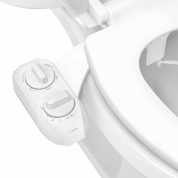 LUXE Bidet NEO 185 Plus - Dual Nozzle, Non-Electric Bidet Attachment for Toilet Seat, Patented Slide-In Install, 360° Self-Clean, EZ-Lift to Clean, Feminine & Rear Wash (White)
