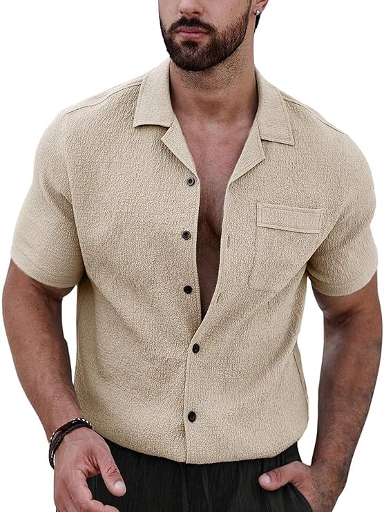 Luxrio Casual Textured Solid Shirt for Men Short Sleeves Regular Fit