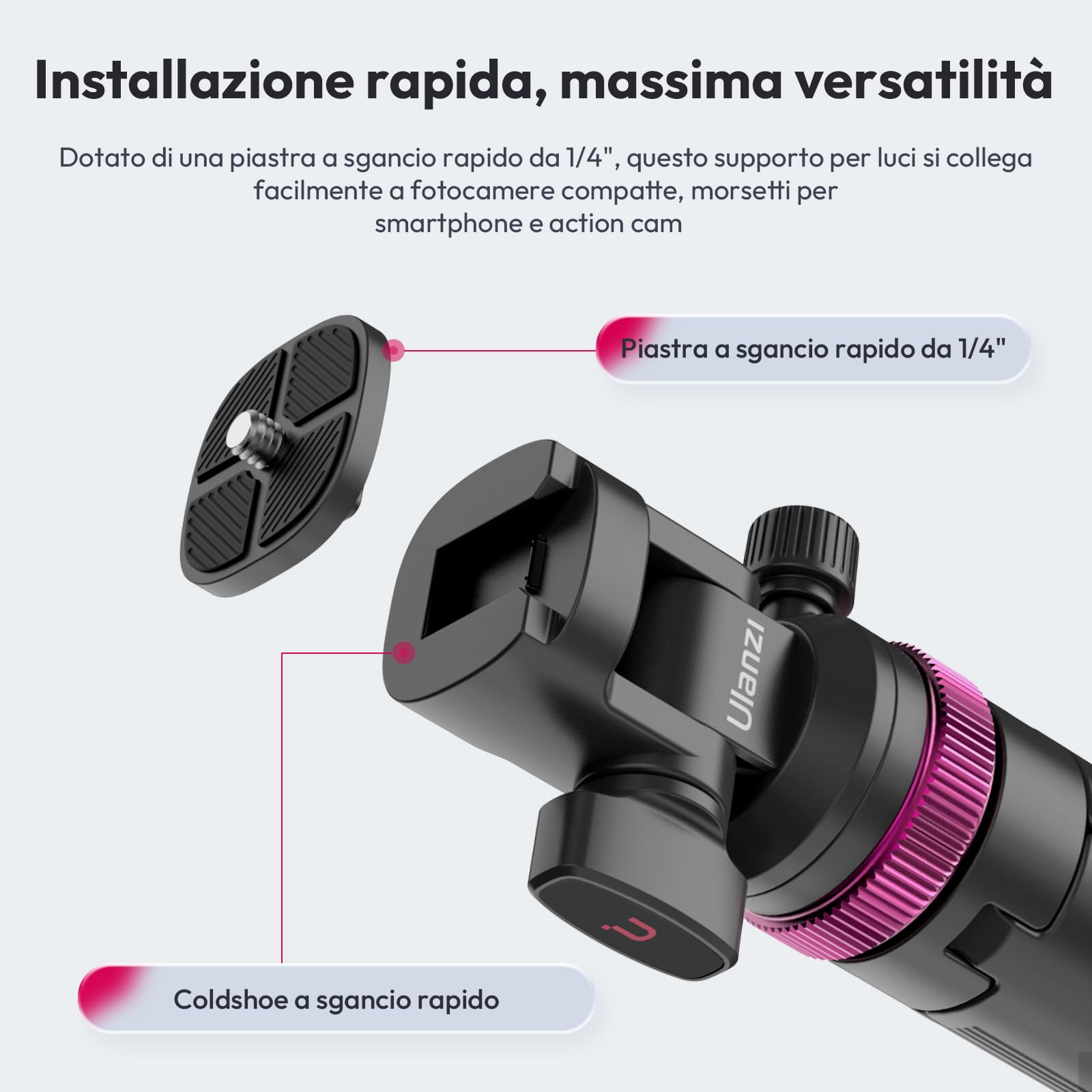 ULANZI MT-89 stativo fotografico compatto da 208,3 cm con vite da 1/4" a sgancio rapido, capacità di carico 1kg, treppiede estensibile regolabile in alluminio, con testa a sfera a 360°