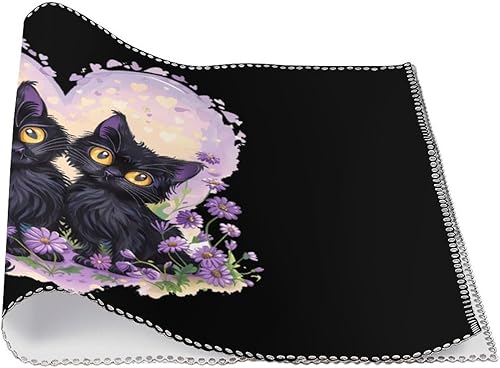 Miniatura 2 de Black Cats Flower Placemats Set of 6 Resistant Table Mats Washable Place Mats for Dinner Party Table Decoration