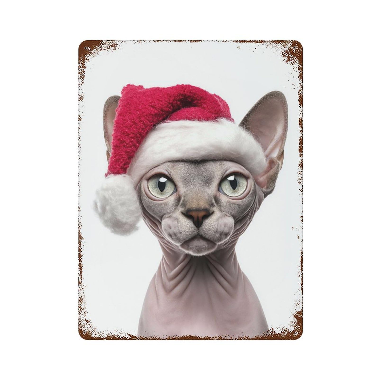 Sphynx Cat Christmas Portrait Rustic Tin Plaque 15.7"x11.8", Ideal for Shed, Workshop And Garage Wall Decor