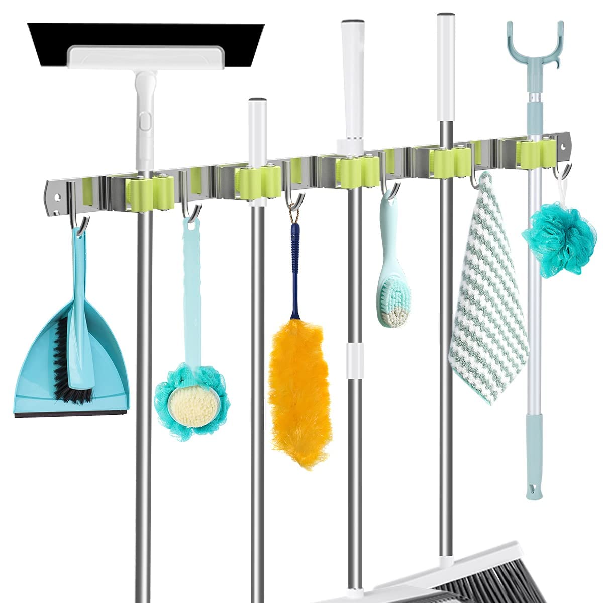 Golden bird Stainless Steel Mop And Broom Holder Wall Mount, Heavy Duty Broom Holder Wall Mounted Or Tool Organizer Ss304 (5 Positions With 6 Hooks) (B0BDXH2N33) Amazon Price History, Amazon Price Tracker