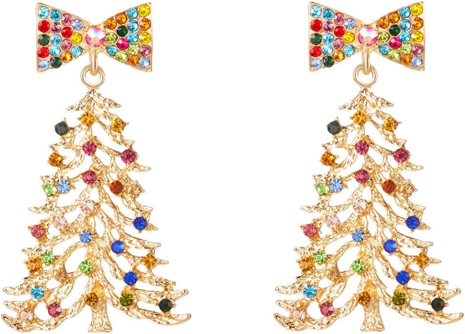 Christmas Tree Earrings for Women Dainty Colorful Sparkly Crystal Xmas Tree Drop Earrings Cute New Year Christma Holiday Party Jewelry