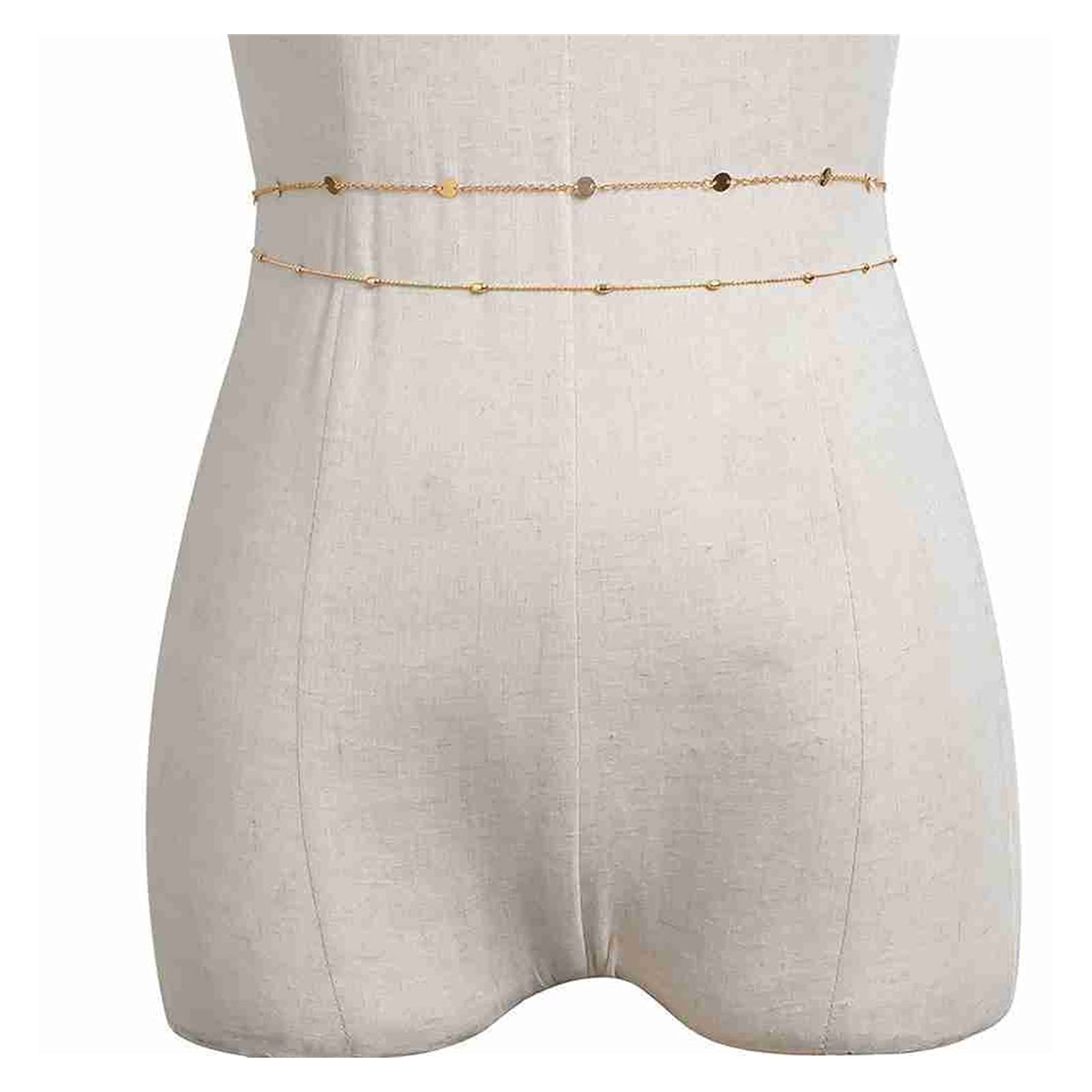 Body Chain Damen Kette - Goldfarbene einfache Strandkette mit Kreuzband für Taille und Bauch - Schwarze Harnaskette - Edler Schmuck für Damen - Accessoires