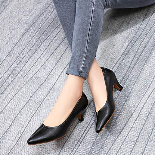 Image of Mona flying Women's Leather Pump Med Heel Pointed Toe Office Dressy Shoes
