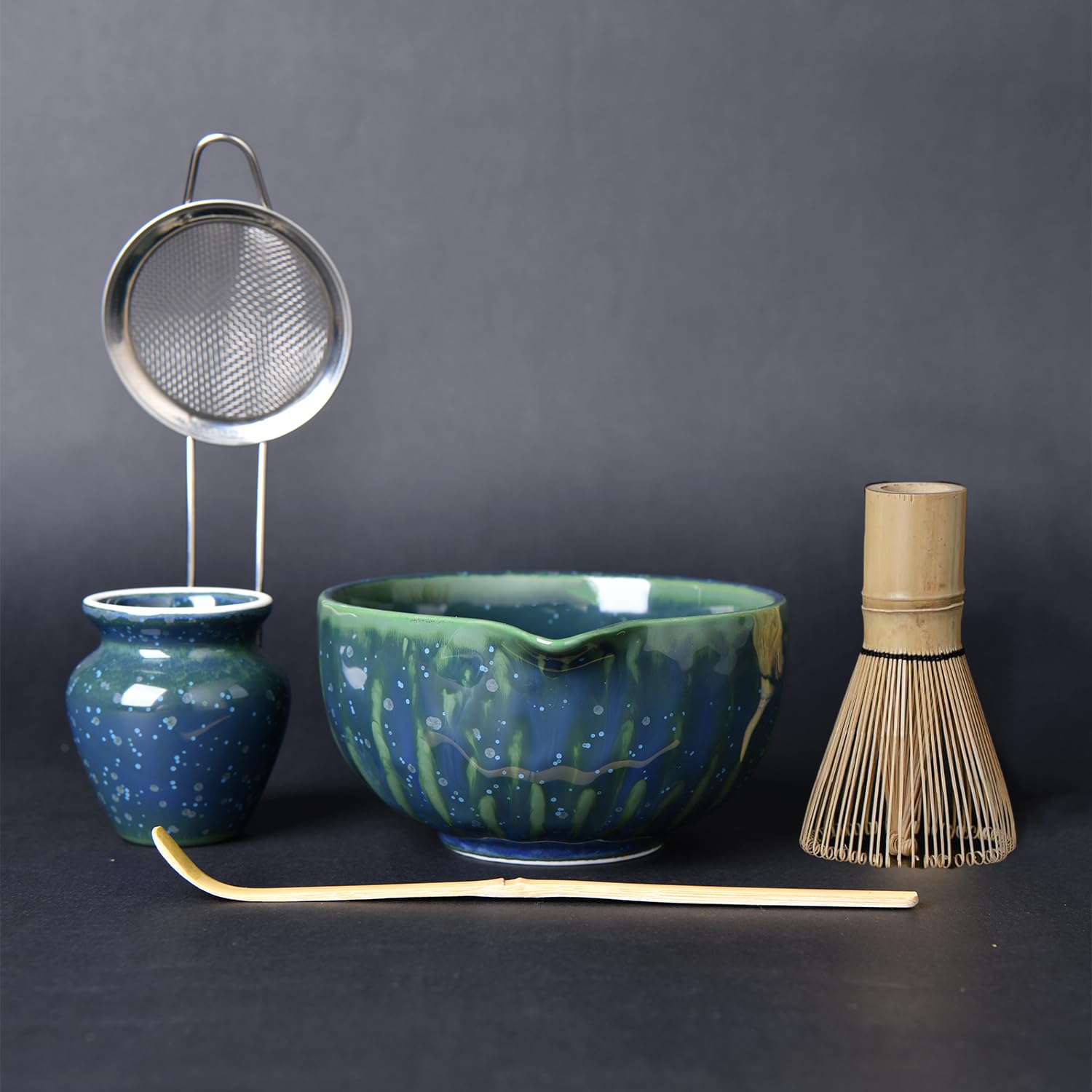 Echueuey Matcha Whisks Set- Matcha Kit with Starry Sky Matcha Bowl, matcha whisk holder,Bamboo Chasen Whisk, Scoop & Sifter-matcha station& Gift