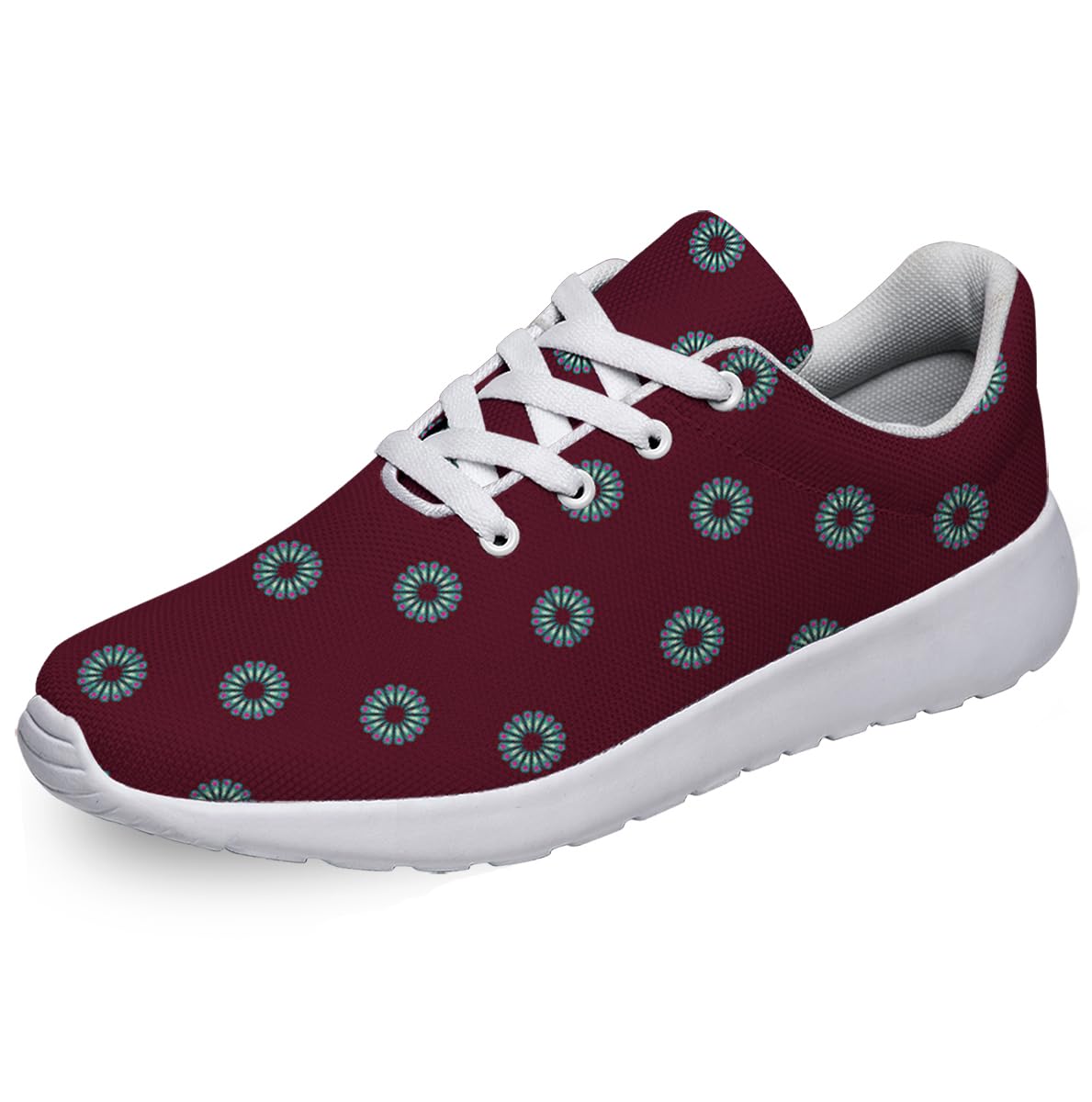 Women Men Ethnic Floral Prints Shoes Slip On Running Shoes Athletic Tennis Sneakers White Size 8