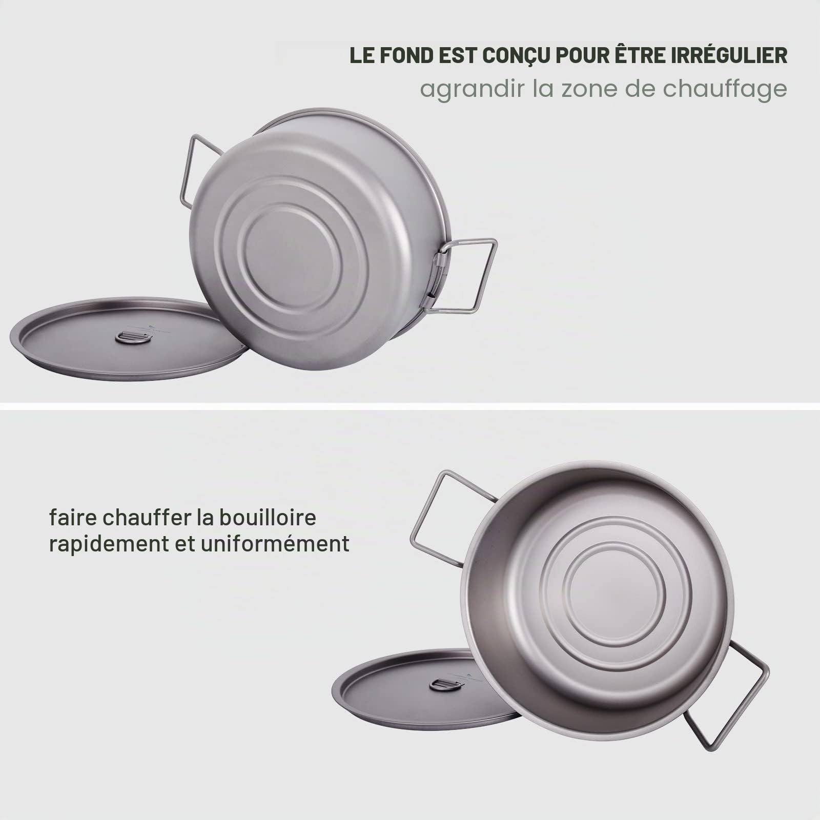 iBasingo Pot de camping 2L Marmite en Titane Holloware Portable Extérieur Intérieur avec Couvercle et Poignée Pliante Batterie de Cuisine Légère Pot à Soupe Grande Capacité Ti2054C