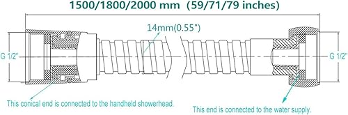 Miniatura 9 de TRIPHIL Mangueras de ducha sin torceduras, extensión de manguera de ducha de 71 pulgadas extra larga para cabezal de ducha de mano, reemplazo de