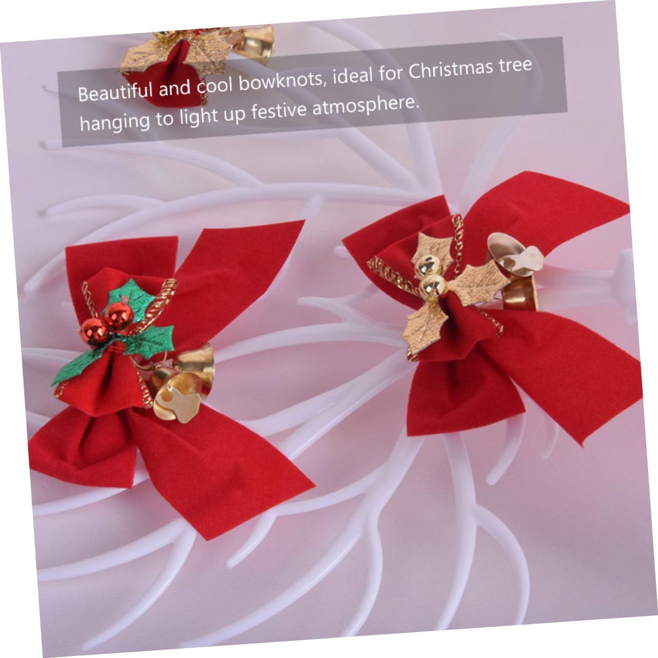 Ciieeo 20Pcs Bowknot Bell Pendant for Christmas Tree Decor Chic Hanging Ornaments Leaves Xmas Decorations for Holiday Parties and Festive Celebrations