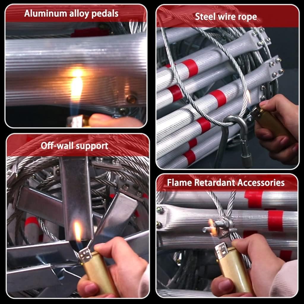 Escalera Plegable De Emergencia En Caso De Incendio, Escalera De Cuerda De Alambre Resistente A Las Llamas De Aleación De Aluminio Multifuncional Reutilizable, Esca(Size:12M/39.4FT,Color:40cm Spacing)