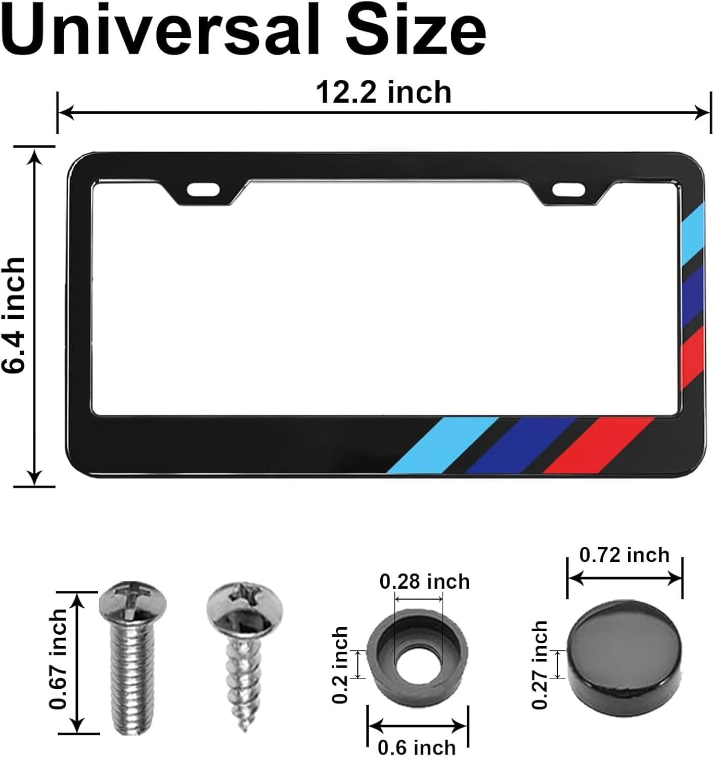 2 Pack License Plate Frames fit for BMW, Tri-Color Front Back License Plate Cover for BMW, License Plate Bracket Holder Rust-Proof Rattle-Proof Weather-Proof for US CA Standard Car & 1Pcs Key Chain