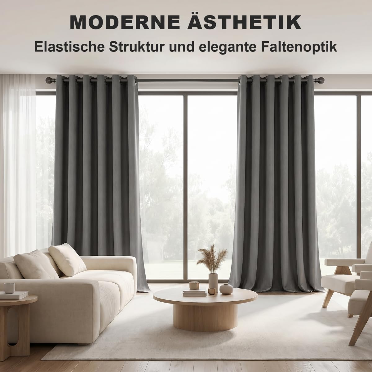Verdunkelungsvorhang mit Ösen, 2er Set H 245 x B 140 cm, Vorhang Blickdicht, Thermovorhang Kälteschutz, Vorhänge Wohnzimmer, Vorhänge Schlafzimmer, Weich und Angenehm Anzufassen, Grau