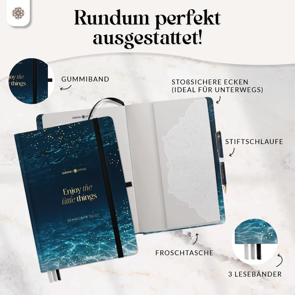 Lebenskompass® Lehrerkalender 2026/2027 DIN A4 ”Dive” - Schuljahresplaner Hardcover mit Wochen & Monatsübersichten, Klassen & Notenlisten, Stundenplänen für Lehrerinnen und Lehrer