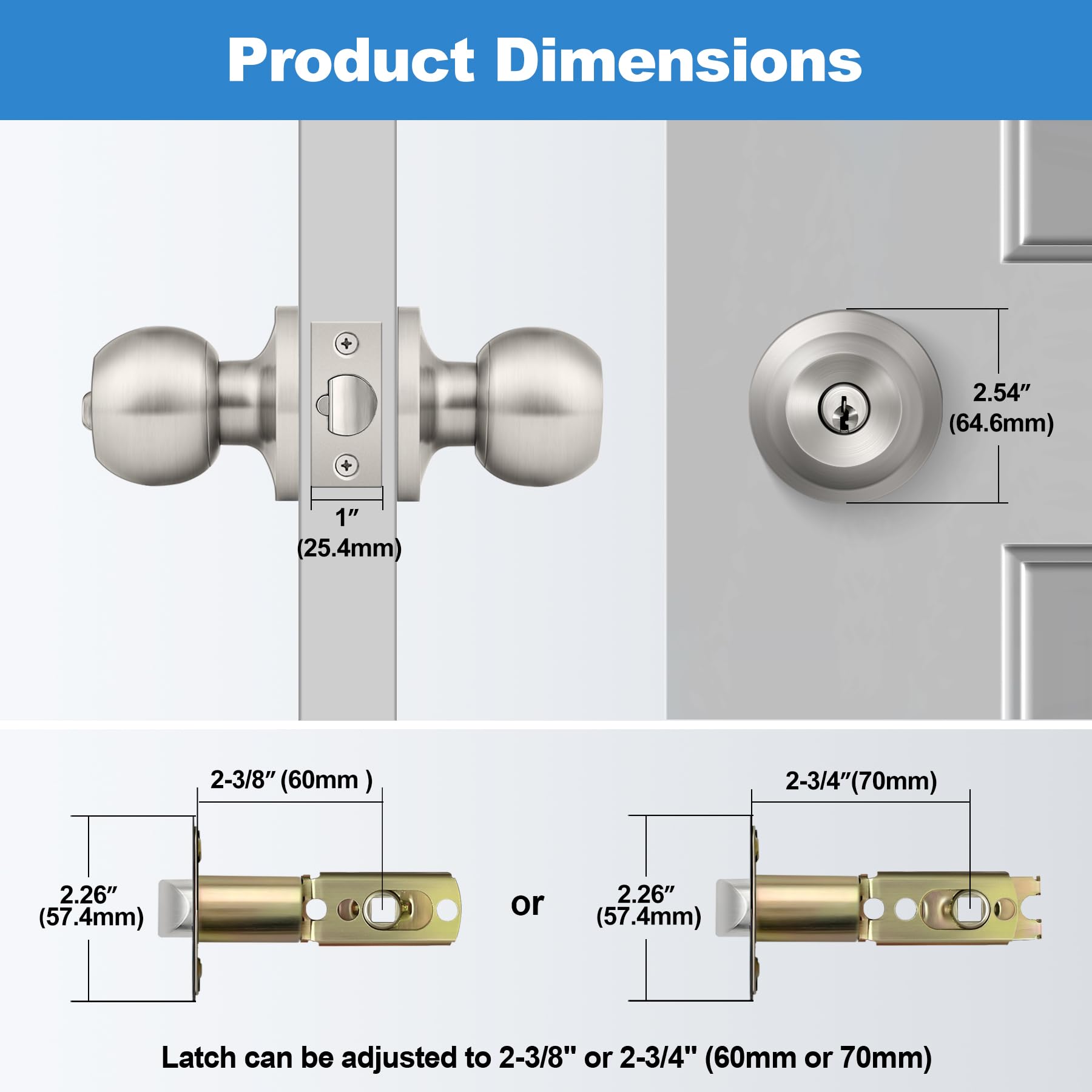 Satin Nickel Door Knob with Lock - Heavy Duty -3