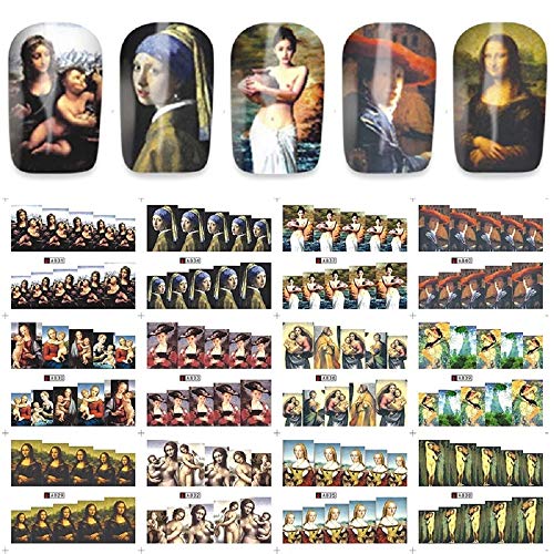 12 Sheets Water Decal Nail Art Nail Sticker Decorations Slider Tattoo Full Cover Beauty World MONA LISA Prints Style Decals