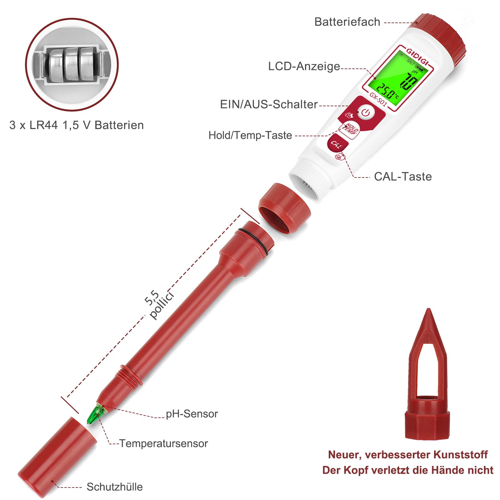 Digitaler Boden-pH-Messgerät, pH-Tester für Topfpflanzen, elektronischer pH-Test für Garten, Rasen, Innen- und Außenbereich, Gewächshaus, Landwirtschaft, Hof